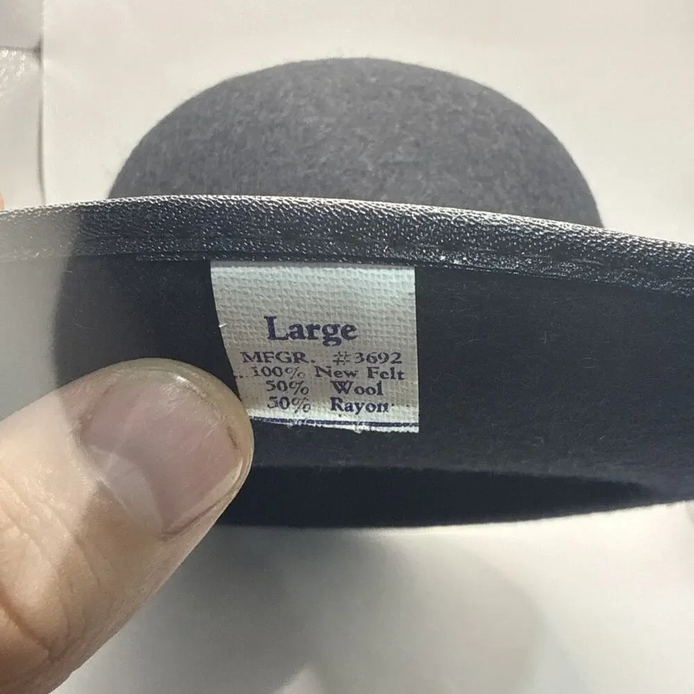 Beaver Brand Hat Bowler Derby Black Ribbon Band Bound Brim Mens Large *